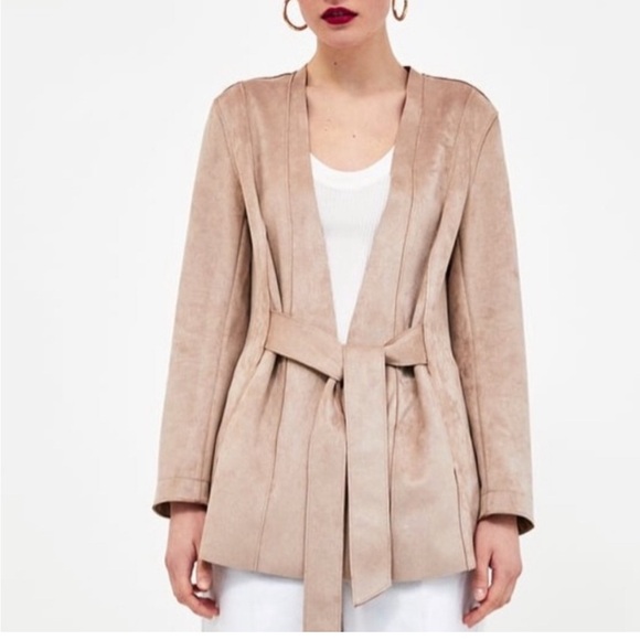 Zara Jackets & Blazers - ZARA Beige Faux Suede Blazer with Belted Waist – Size M 🧥✨